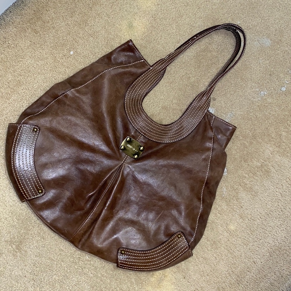 Jimmy Choo, brown leather satchel, brass hardware. Great condition